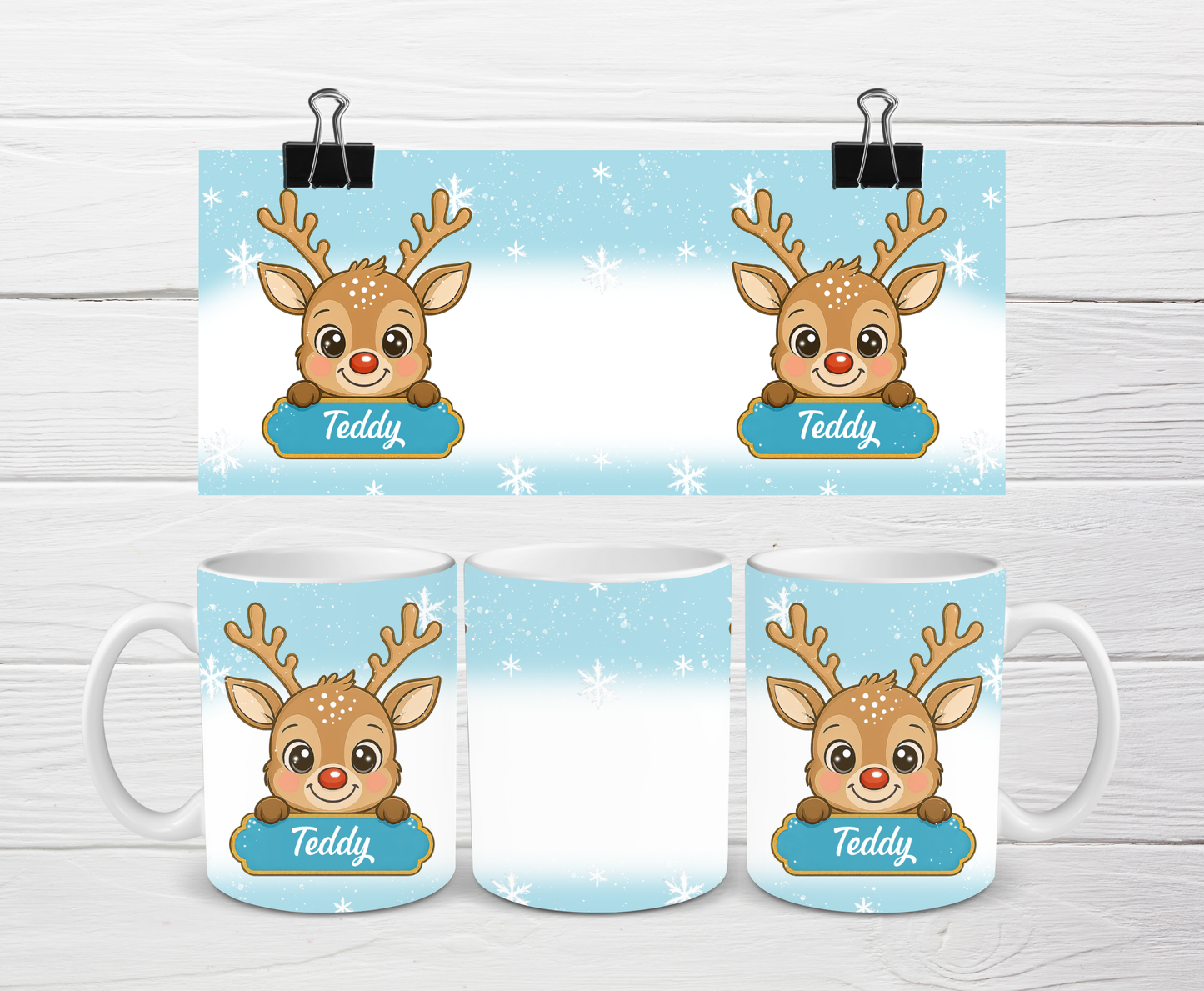 Christmas Mug | Personalised Blue Reindeer Mug | Gift Idea