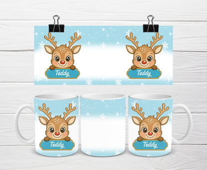 Christmas Mug | Personalised Blue Reindeer Mug | Gift Idea