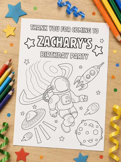 A6 Colouring Sheets | Personalised Space Colouring Sheets | Party Bag Favours | Design 1