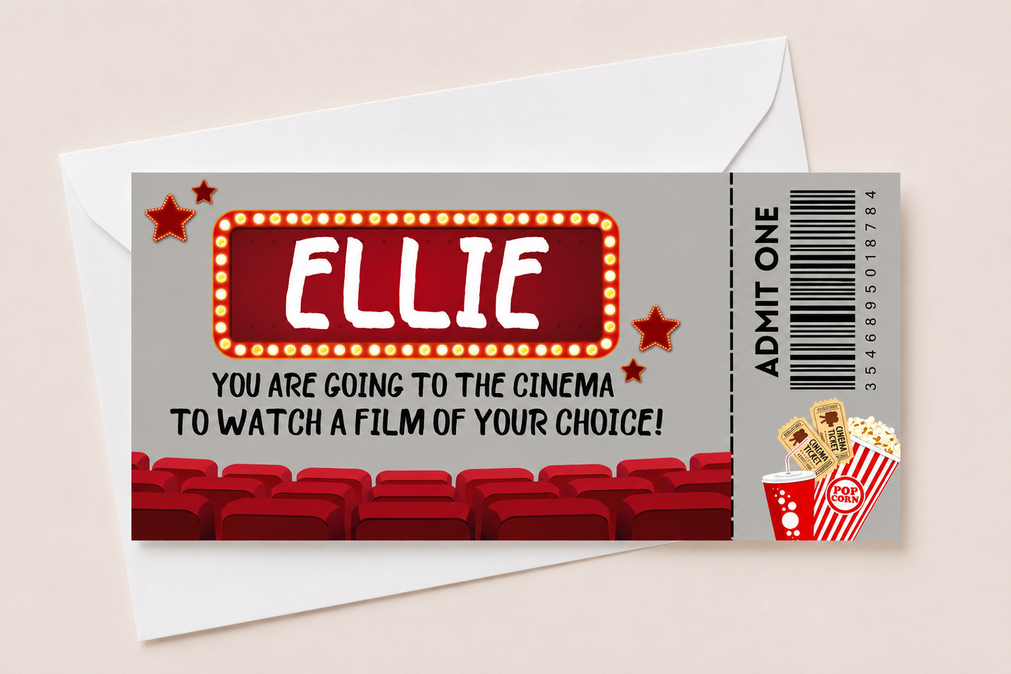 Surprise Ticket Print | Personalised Cinema Ticket Pass Voucher Membership | Gift Idea - Dinky Designs