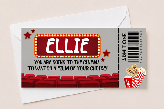 Surprise Ticket Print | Personalised Cinema Ticket Pass Voucher Membership | Gift Idea - Dinky Designs