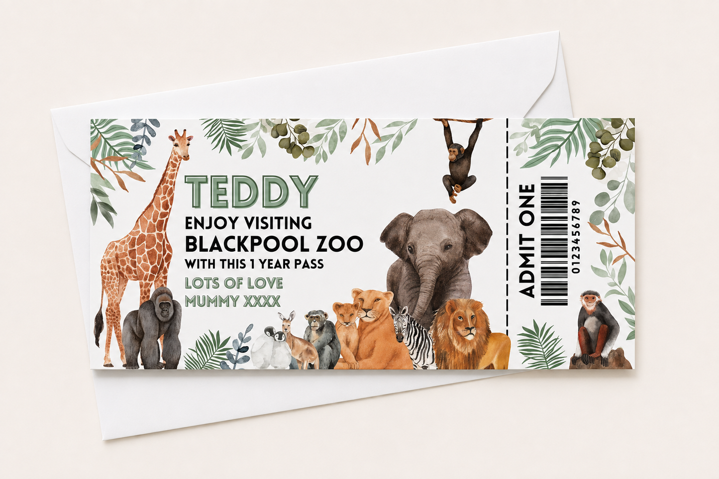 Surprise Ticket Print | Personalised Zoo Ticket Pass Voucher Membership | Gift Idea - Dinky Designs