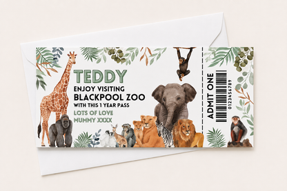 Surprise Ticket Print | Personalised Zoo Ticket Pass Voucher Membership | Gift Idea - Dinky Designs