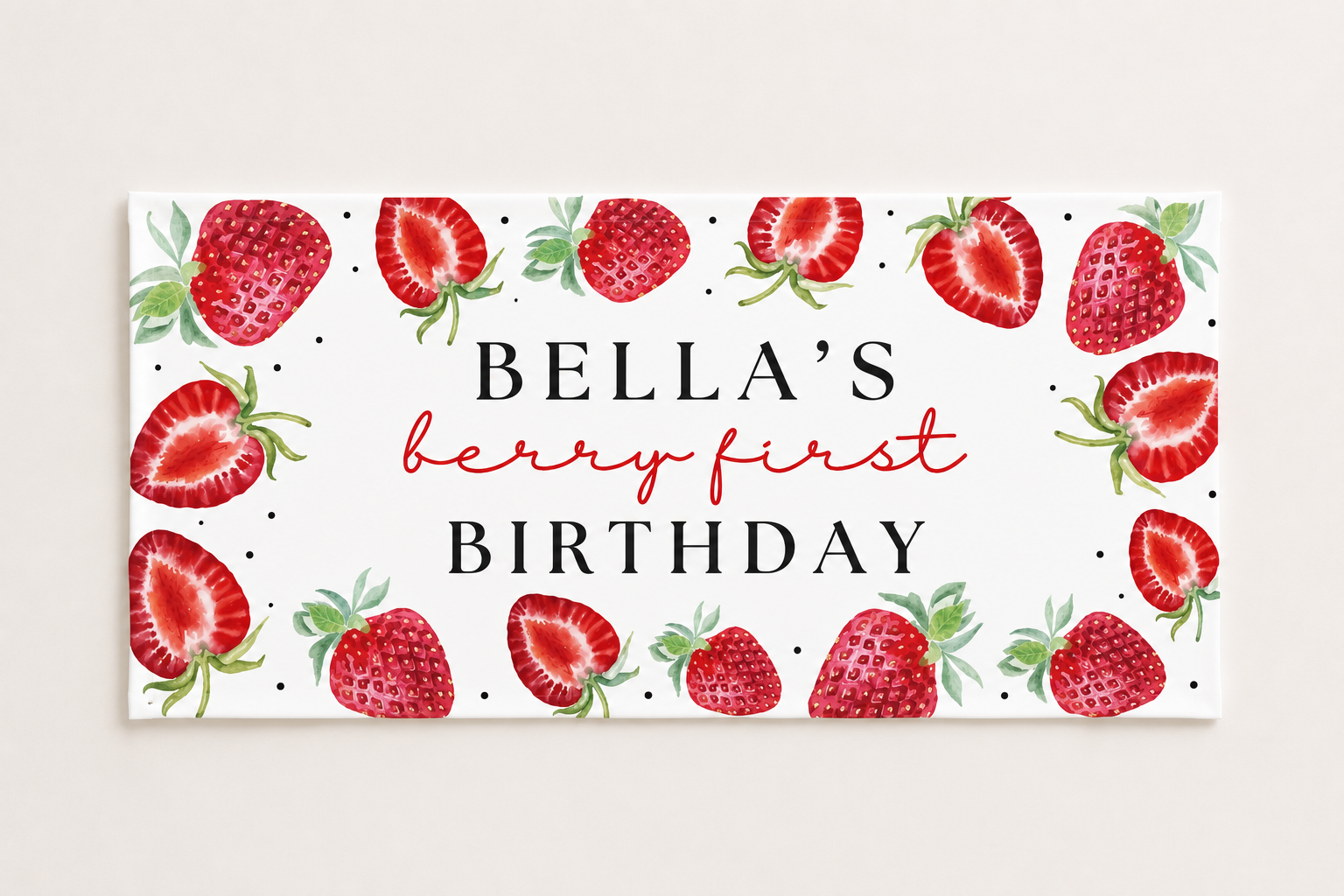 Strawberry Banner | Personalised Strawberry Birthday, Baby Shower, Christening Party Banner | Strawberry Party Theme - Dinky Designs