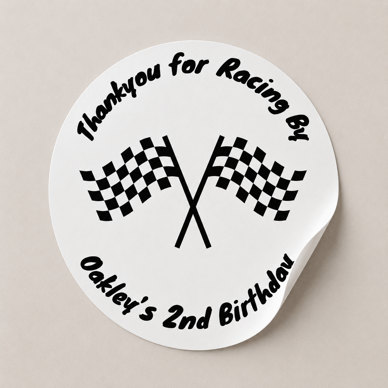 Racing Car Flag Party Stickers | Circle Stickers | Sticker Sheet | Party Stickers | Racing Car Party Theme - Dinky Designs