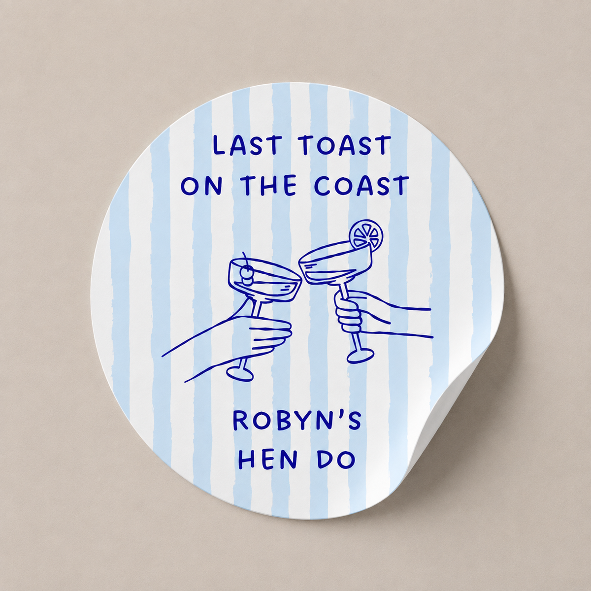 Blue Stripe Hen Party Stickers | Various Sizes | Personalised Last Toast On The Coast | Birthday, Hen Party, Engagement Stickers - Dinky Designs