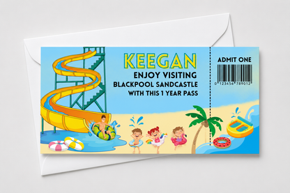 Surprise Ticket Print | Personalised Water Park Ticket Pass Voucher Membership | Gift Idea