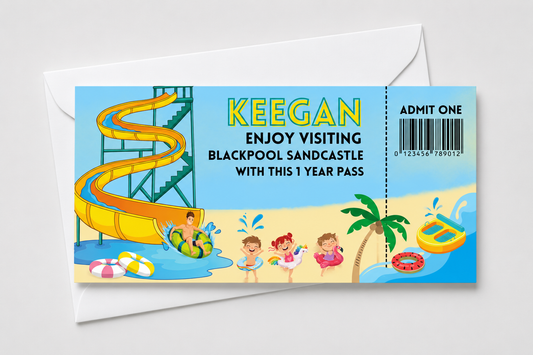 Surprise Ticket Print | Personalised Water Park Ticket Pass Voucher Membership | Gift Idea