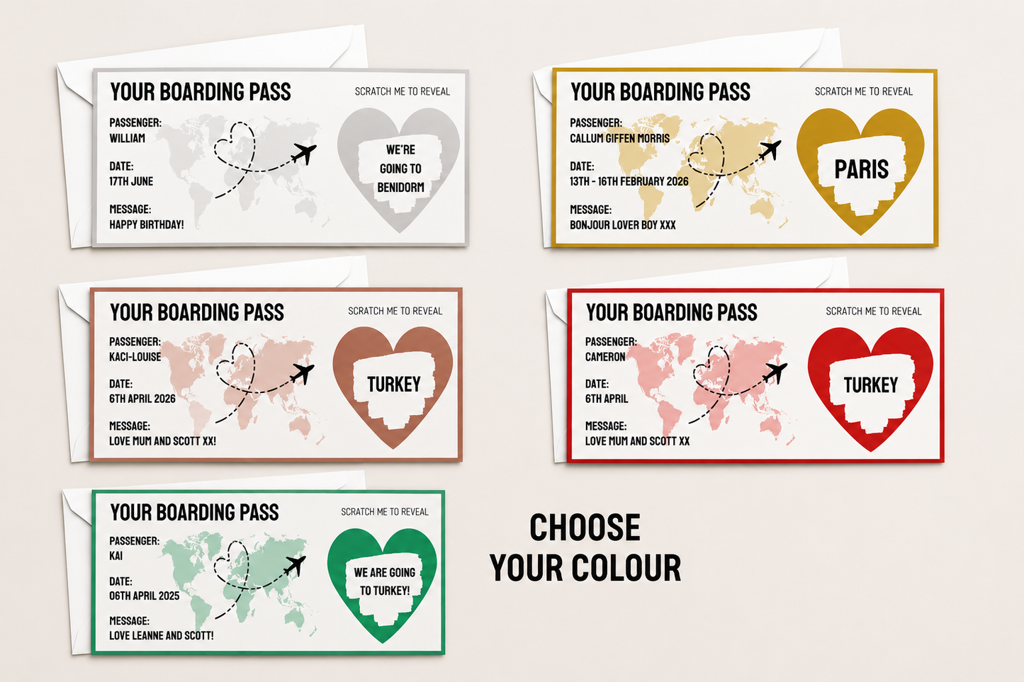 Surprise Ticket Print | Personalised Boarding Pass Ticket | Holiday Destination Scratch Reveal | Gift Idea - Dinky Designs