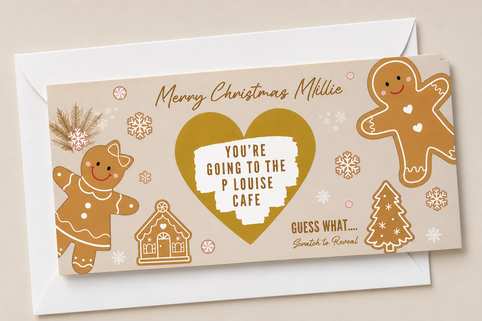 Gingerbread Surprise Christmas Ticket Print | Personalised Gingerbread Christmas Ticket | Christmas Scratch Reveal | Gift Idea - Dinky Designs