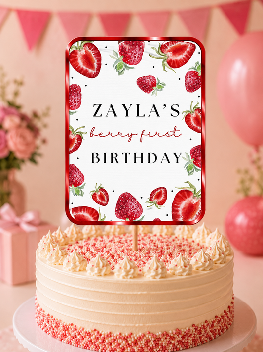 Cake Topper | Personalised Strawberry Cake Topper | Strawberry Party Theme
