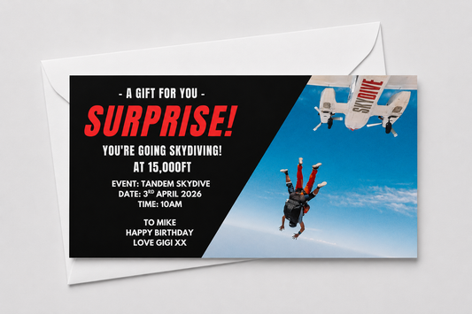 Surprise Ticket Print | Personalised Skydiving Skydive Ticket Voucher | Gift Idea