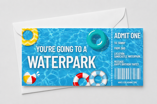 Surprise Ticket Print | Personalised Water Park Ticket Pass Voucher Membership | Gift Idea