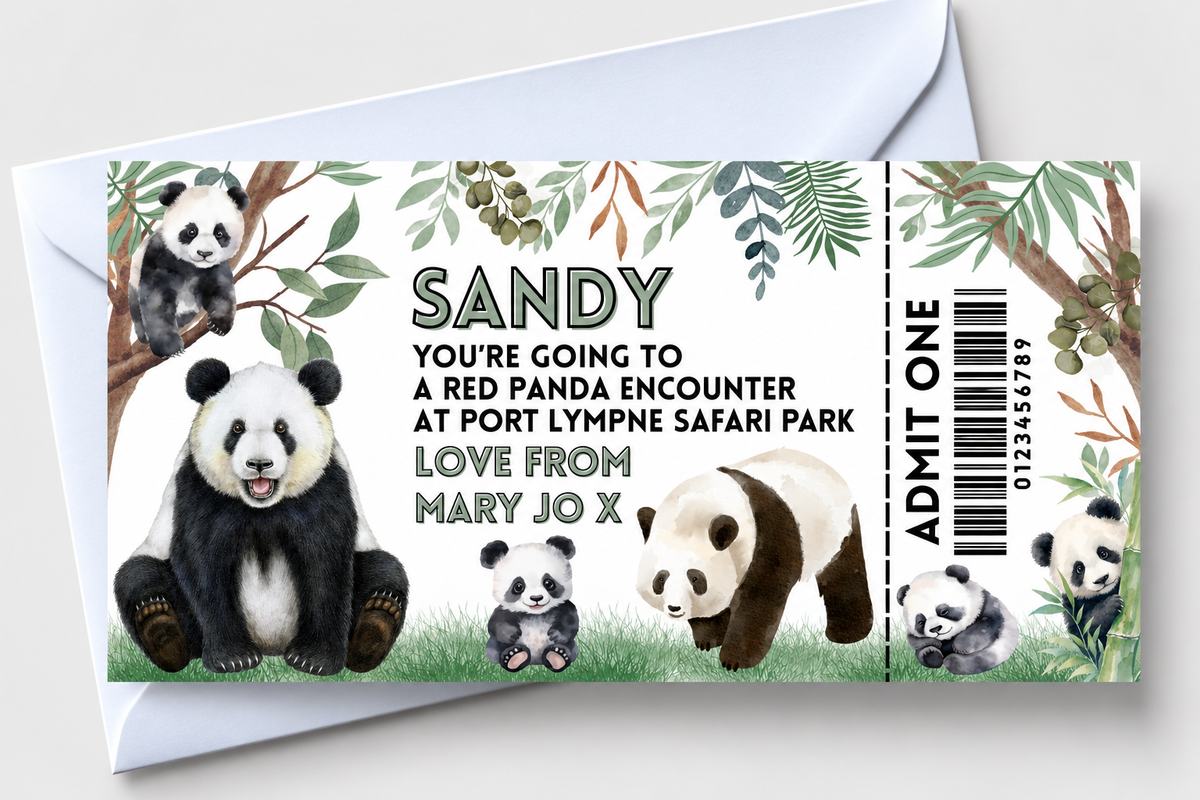 Surprise Ticket Print | Personalised Panda Ticket Pass Voucher Membership | Gift Idea - Dinky Designs