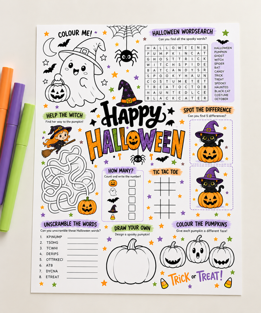 A4 Halloween Activity Sheet | Halloween Colouring Page | Halloween Party Favours