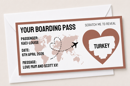 Surprise Ticket Print | Personalised Boarding Pass Ticket | Holiday Destination Scratch Reveal | Gift Idea - Dinky Designs