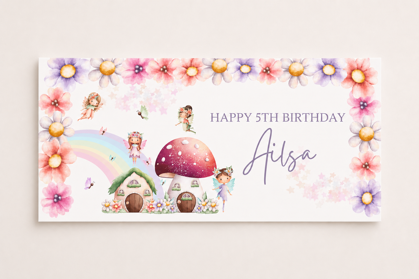 Fairy Banner | Personalised Party Banner | Fairy Party Theme - Dinky Designs