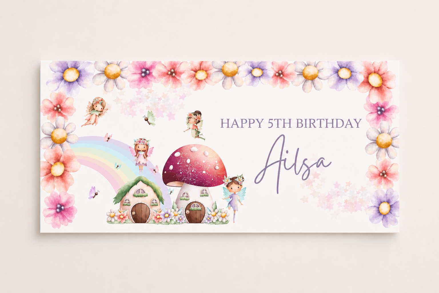 Fairy Banner | Personalised Party Banner | Fairy Party Theme - Dinky Designs