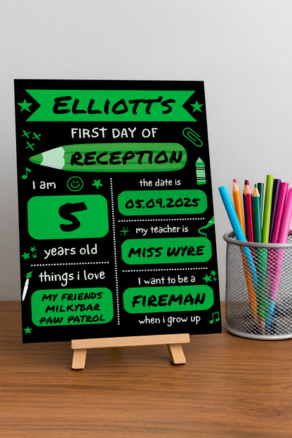 Children's Green Print | First Day Of School Photo Prop | Laminated Keepsake