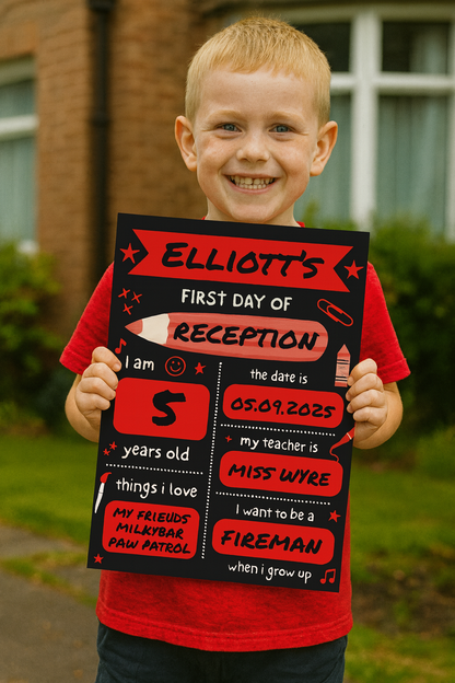 Children's Red Print | First Day Of School Photo Prop | Laminated Keepsake