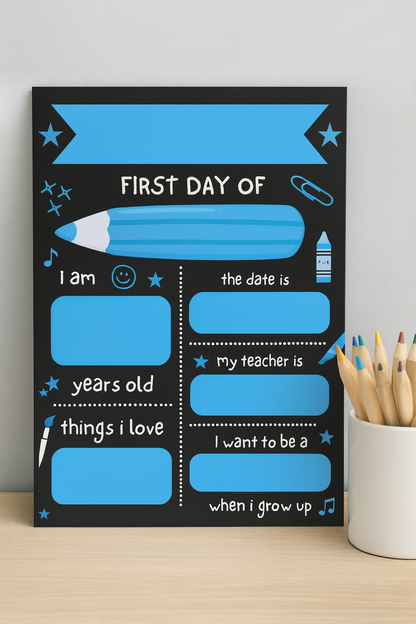 Children's Blue Print | First Day Of School Photo Prop | Laminated Keepsake