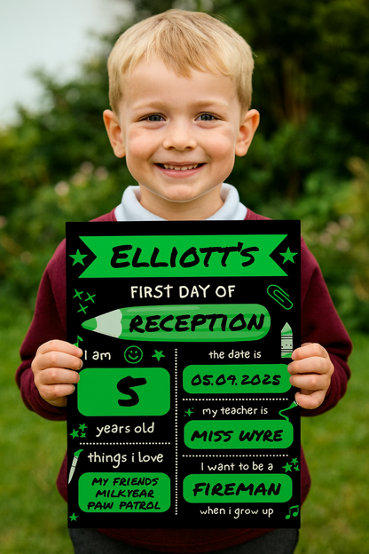 Children's Green Print | First Day Of School Photo Prop | Laminated Keepsake