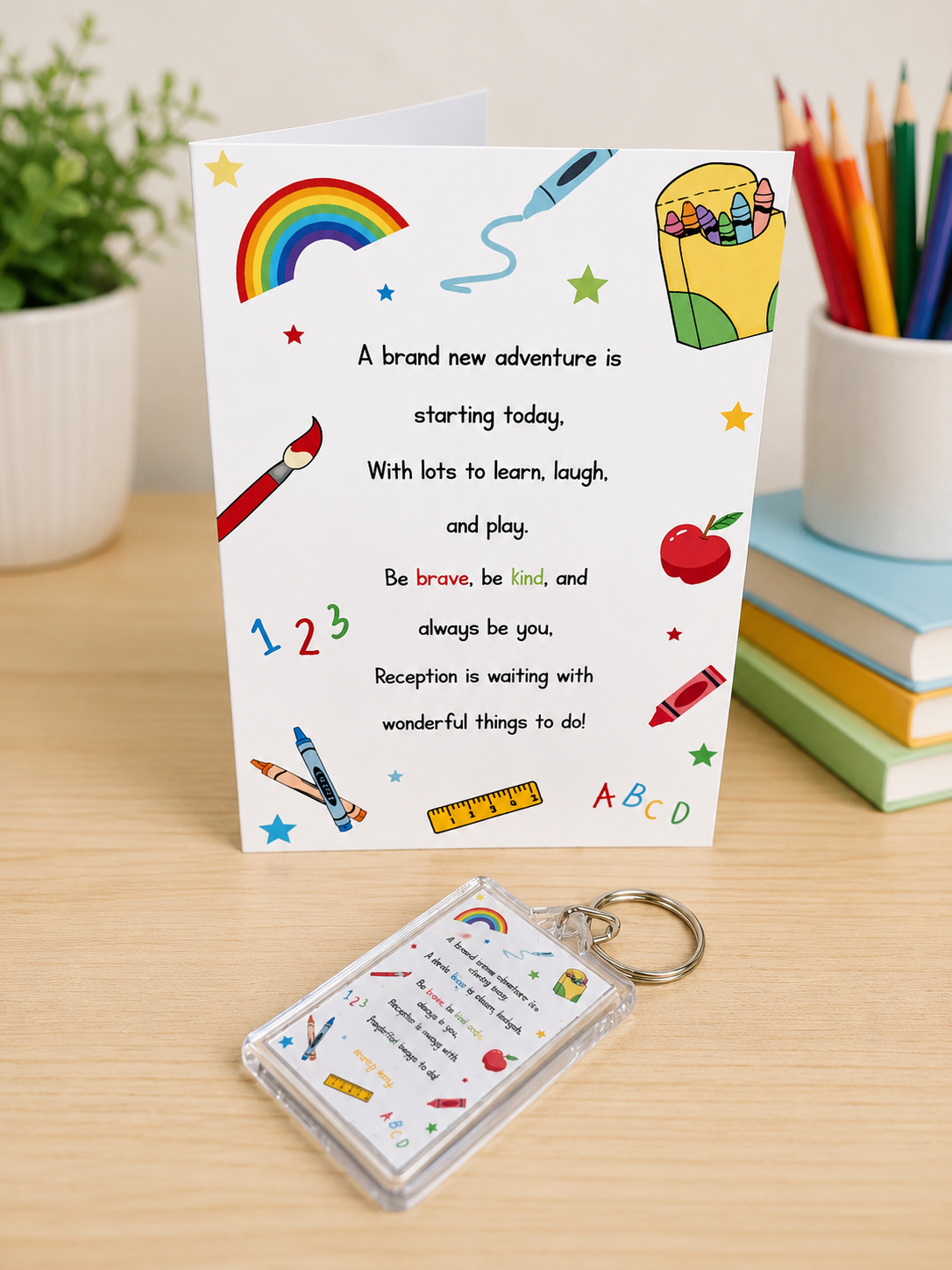 First Day of School Gift Set | Reception Card &amp; Keyring | Back to School | Good Luck Gift