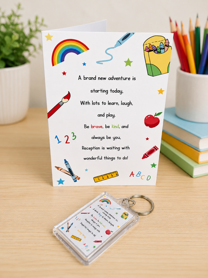 First Day of School Gift Set | Reception Card &amp; Keyring | Back to School | Good Luck Gift
