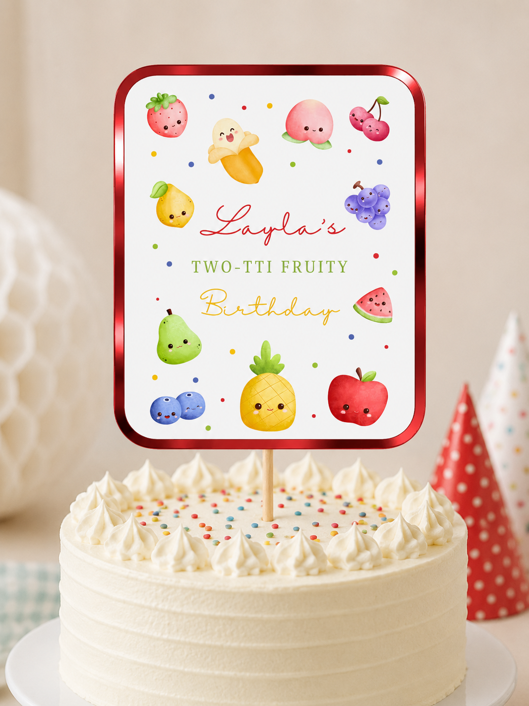 Cake Topper | Personalised Fruit Cake Topper | Fruit Party Supplies