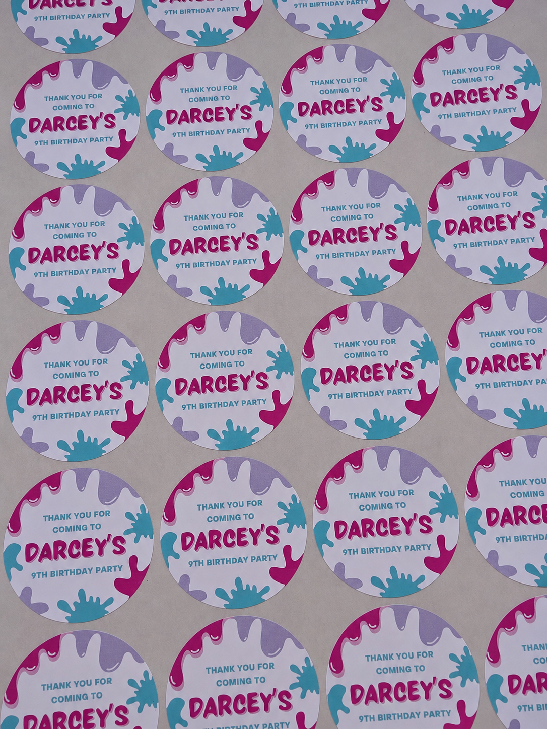 Pink Purple Slime Party Stickers | Circle Stickers | Sticker Sheet | Party Stickers | Slime Party Theme (Copy) - Dinky Designs