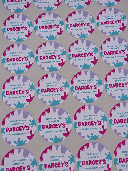 Pink Purple Slime Party Stickers | Circle Stickers | Sticker Sheet | Party Stickers | Slime Party Theme (Copy) - Dinky Designs