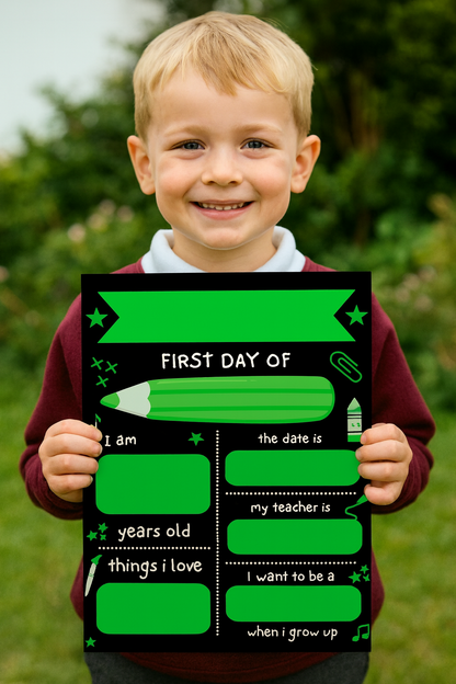 Children's Green Print | First Day Of School Photo Prop | Laminated Keepsake