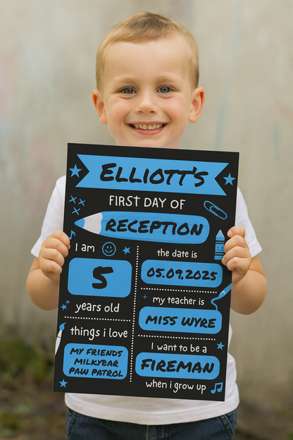 Children's Blue Print | First Day Of School Photo Prop | Laminated Keepsake