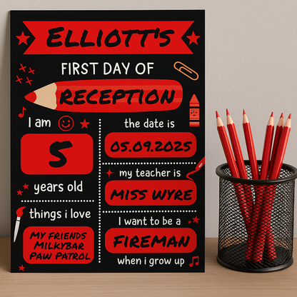 Children's Red Print | First Day Of School Photo Prop | Laminated Keepsake