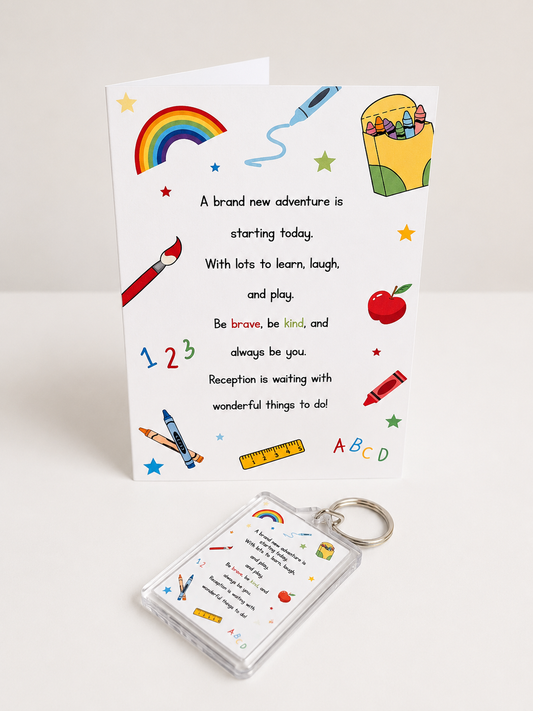 First Day of School Gift Set | Reception Card &amp; Keyring | Back to School | Good Luck Gift