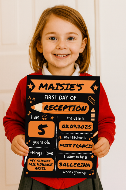 Children's Orange Print | First Day Of School Photo Prop | Laminated Keepsake