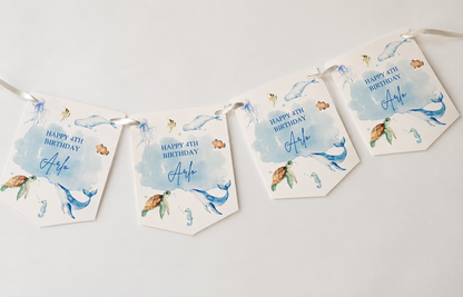 Party Bunting | Personalised Under The Sea Birthday Party Bunting | Under The Sea Party Banner - Dinky Designs
