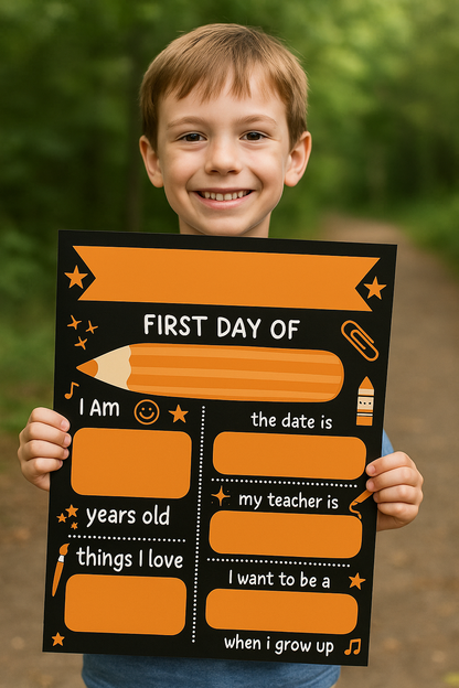 Children's Orange Print | First Day Of School Photo Prop | Laminated Keepsake