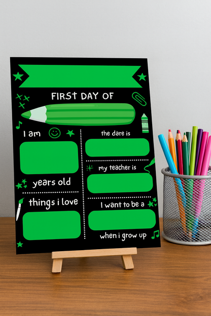 Children's Green Print | First Day Of School Photo Prop | Laminated Keepsake