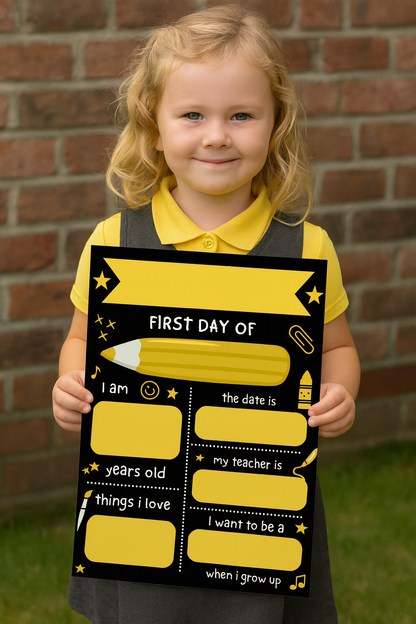 Children's Yellow Print | First Day Of School Photo Prop | Laminated Keepsake