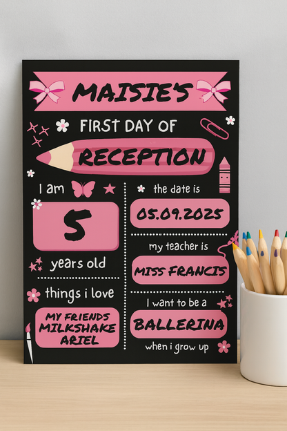 Children's Pink Print | First Day Of School Photo Prop | Laminated Keepsake