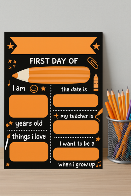Children's Orange Print | First Day Of School Photo Prop | Laminated Keepsake