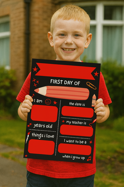 Children's Red Print | First Day Of School Photo Prop | Laminated Keepsake