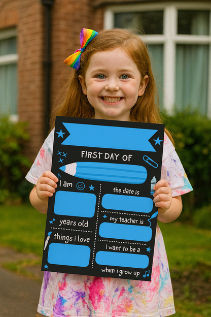 Children's Blue Print | First Day Of School Photo Prop | Laminated Keepsake