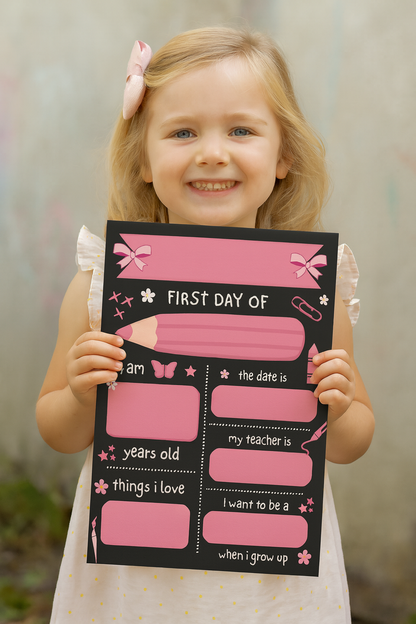 Children's Pink Print | First Day Of School Photo Prop | Laminated Keepsake