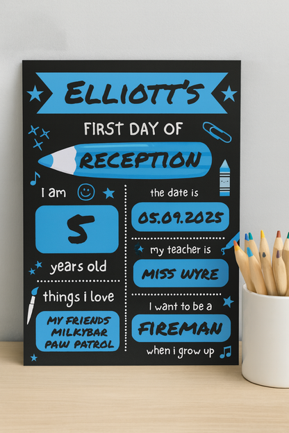 Children's Blue Print | First Day Of School Photo Prop | Laminated Keepsake