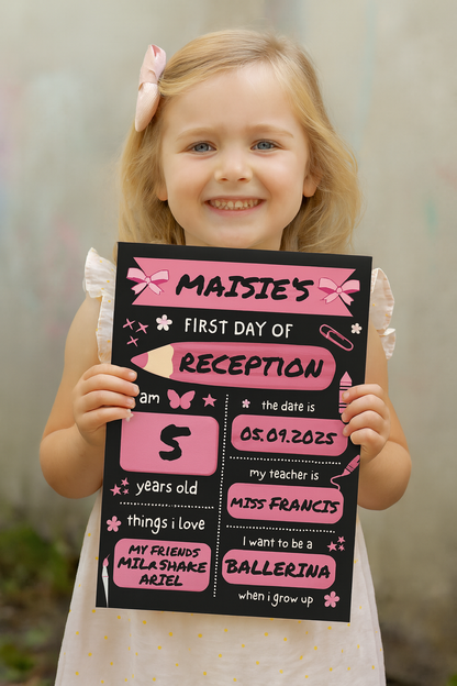 Children's Pink Print | First Day Of School Photo Prop | Laminated Keepsake