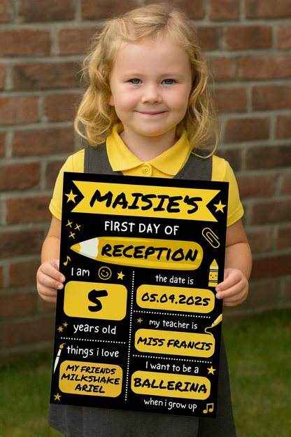 Children's Yellow Print | First Day Of School Photo Prop | Laminated Keepsake