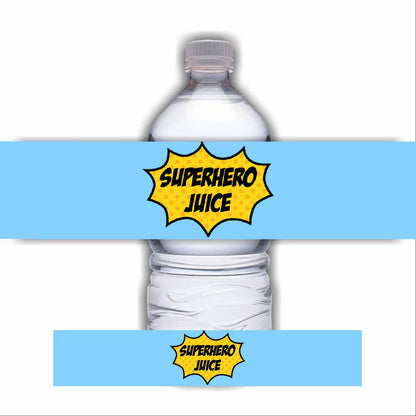 Juice Bottle Labels | Personalised Superhero Party Juice Labels | Water Bottle Stickers | Superhero Party | Party Stickers