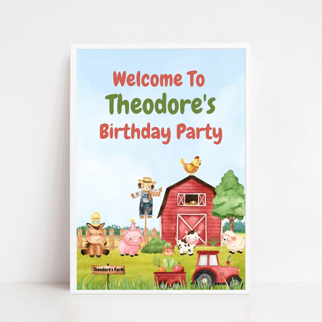 Farm Animal Welcome Board Sign | Personalised Birthday Board | Birthday Party Sign | A4, A3, A2 - Dinky Designs
